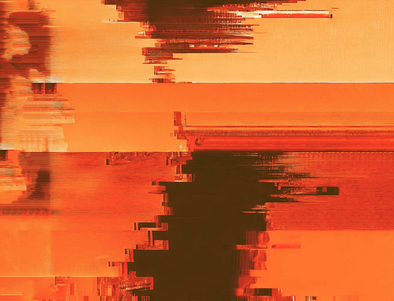 Abstract Digital Cyber Glitch Orange and Dark Distortion photo