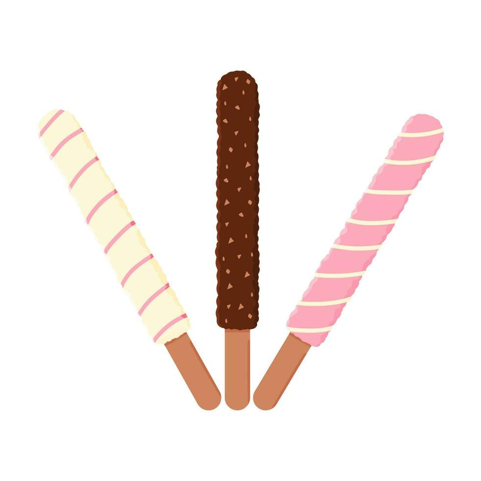 chocolate sticks colored food eat holiday set vector