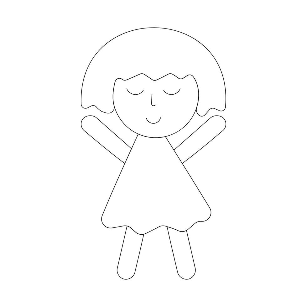 girl doll toy coloring line icon element vector