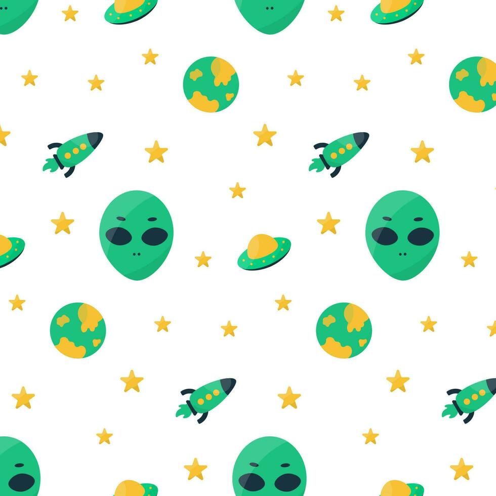 alien ufo cosmic faces space planets elements vector