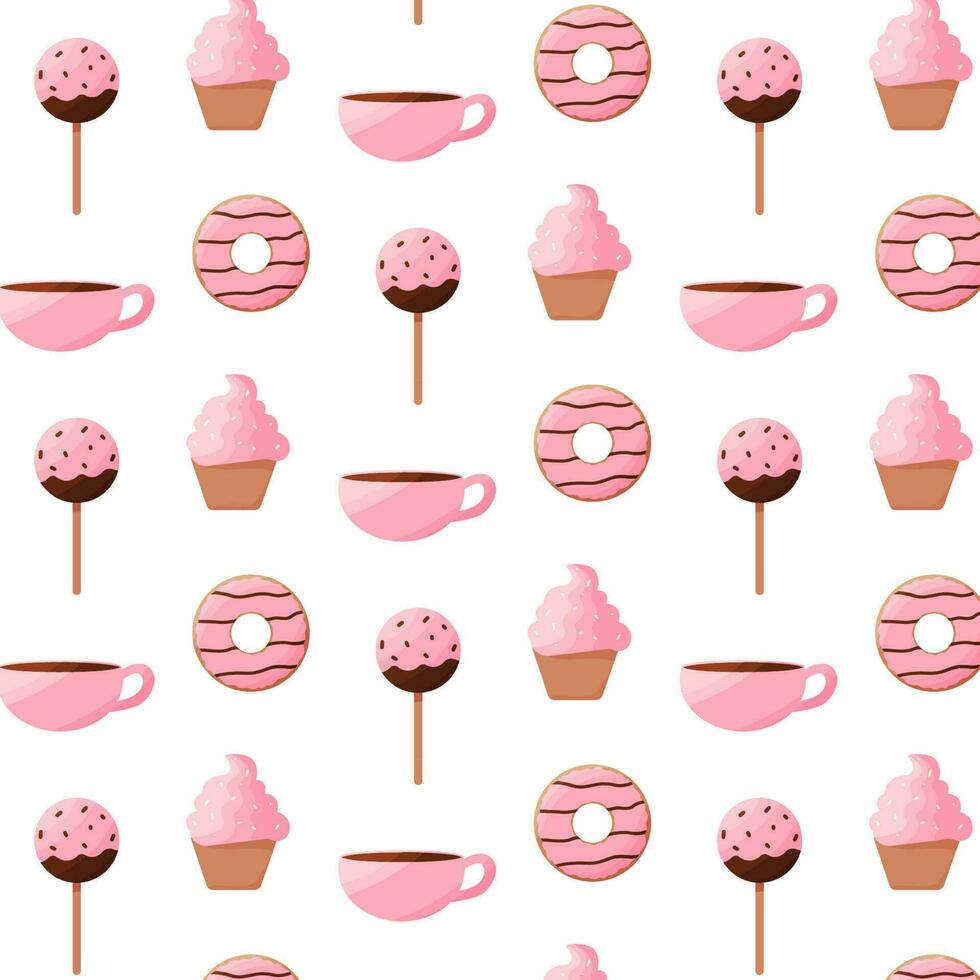 cake pop donut cup cupcake pink pattern vector