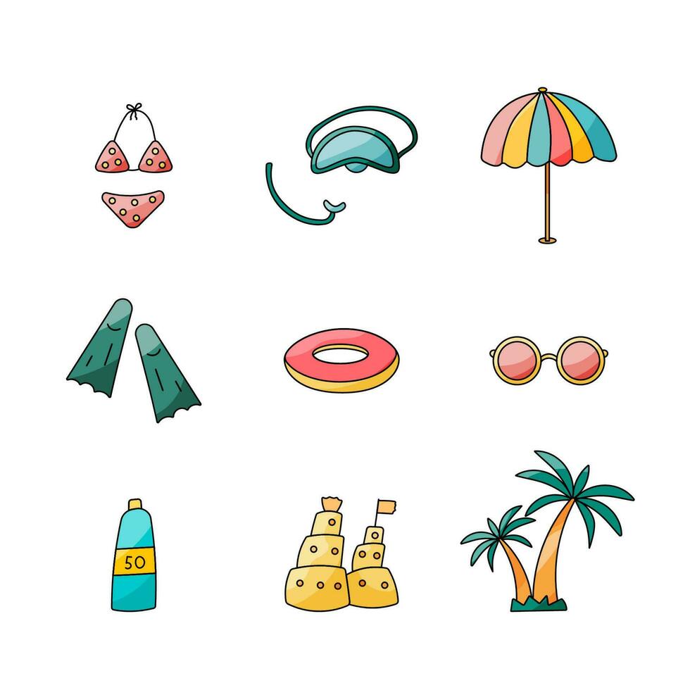 summer elements set icon SPF warm palm vector