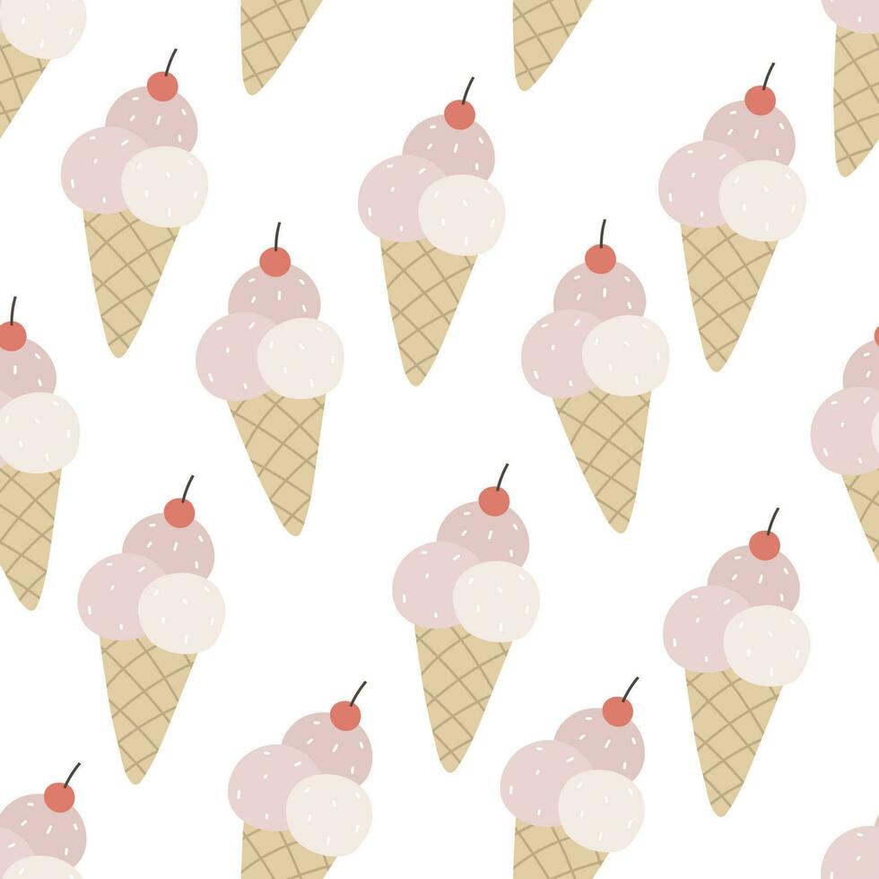 summer seamless pattern with cartoon ice cream. colorful vector for kids, hand drawing flat style. baby design for fabric, print, textile, wrapper