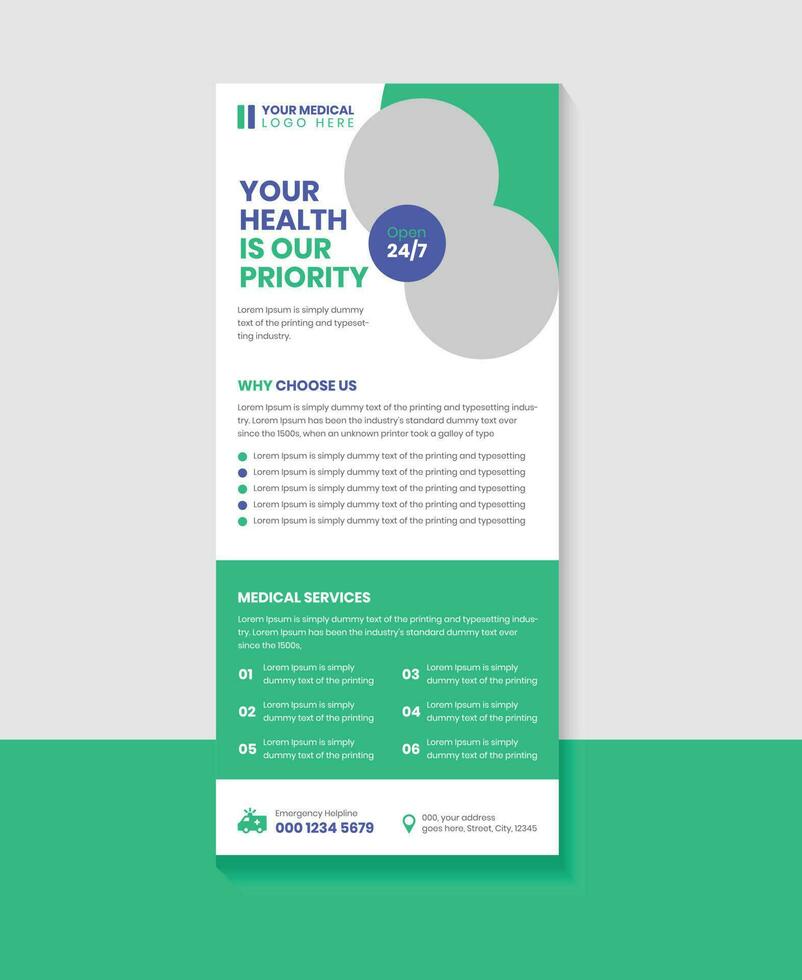 Medical Health Care rack card or DL Flyer or banner layout vector