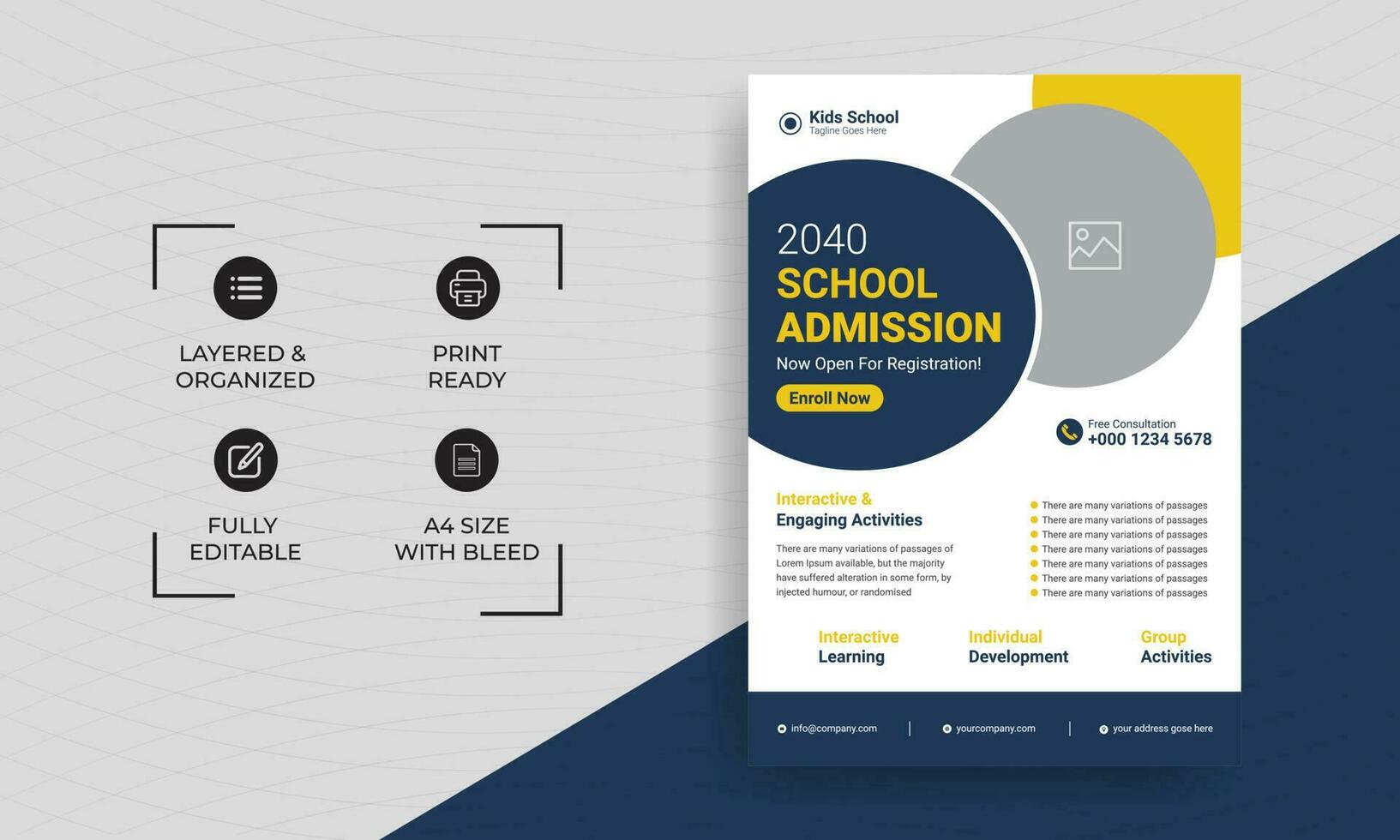 School admission kids education flyer template. Kids back to school education admission flyer poster layout template vector