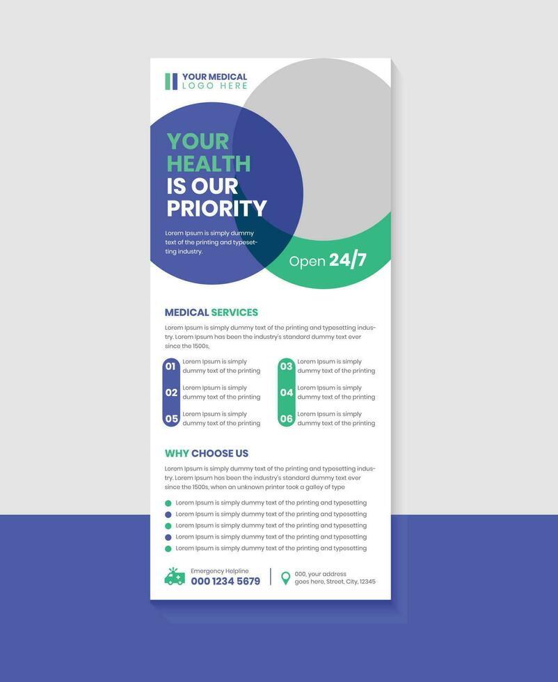 Medical Health Care rack card or DL Flyer or banner layout vector