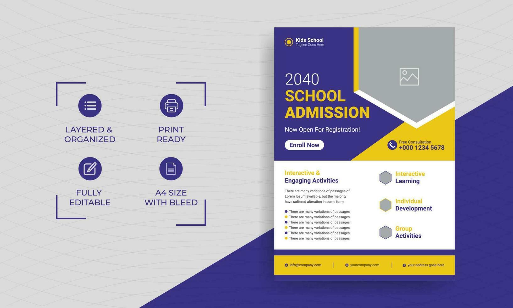 School admission kids education flyer template. Kids back to school education admission flyer poster layout template vector