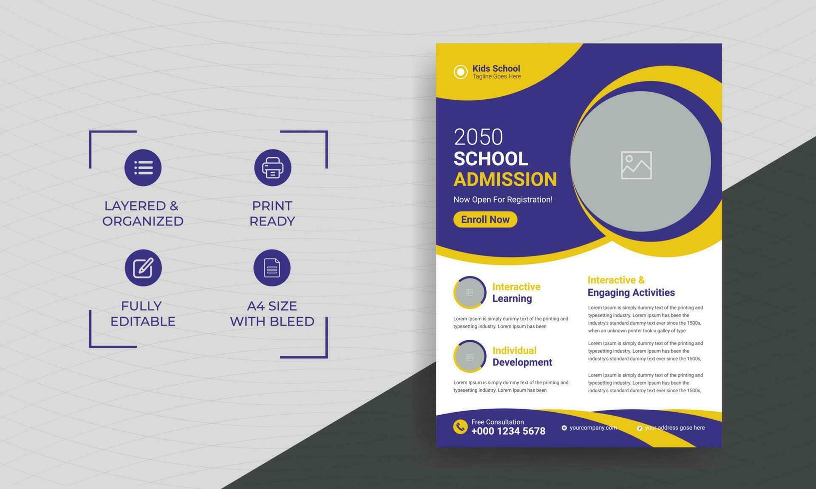 School admission kids education flyer template. Kids back to school education admission flyer poster layout template vector