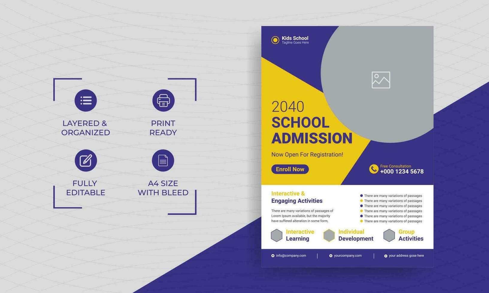 School admission kids education flyer template. Kids back to school education admission flyer poster layout template vector