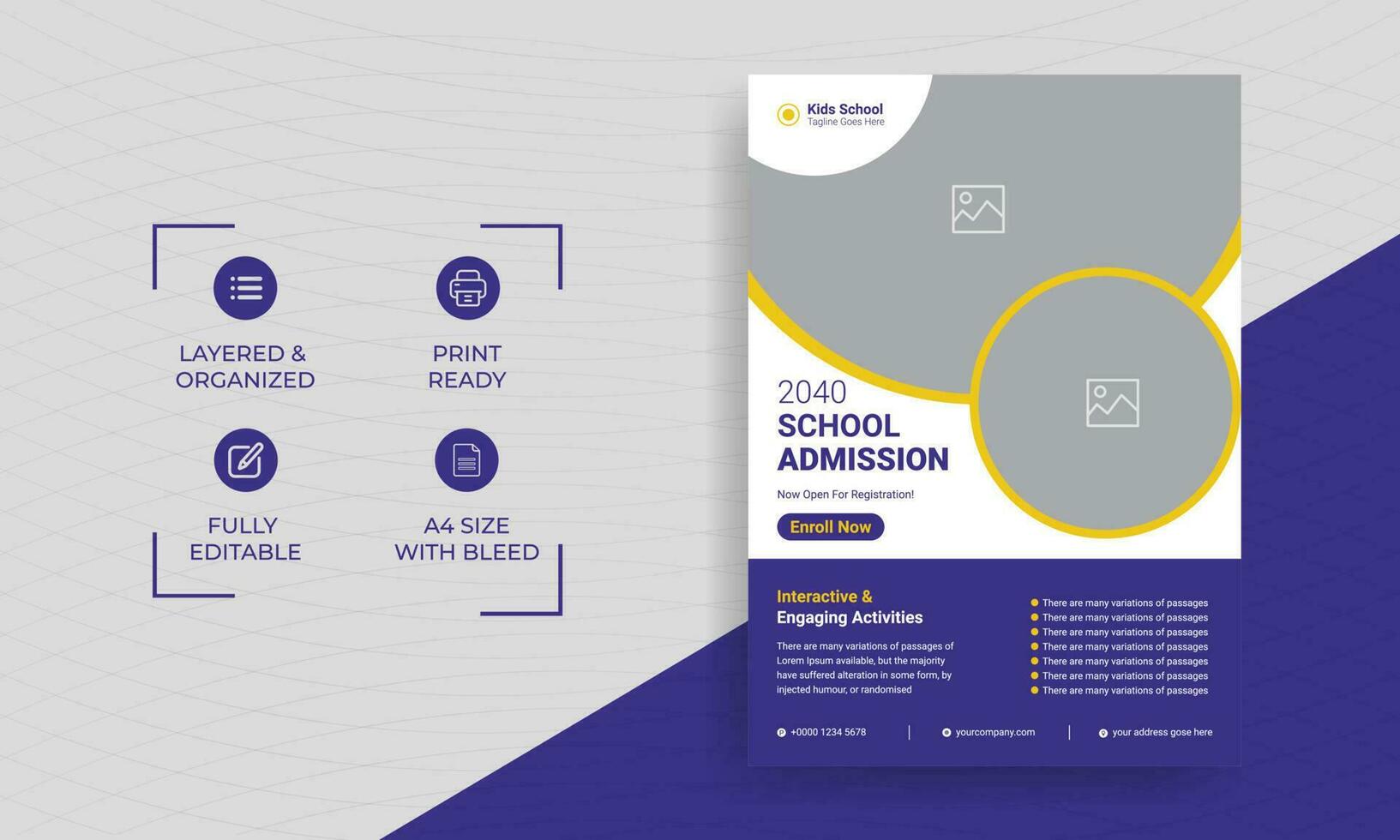 School admission kids education flyer template. Kids back to school education admission flyer poster layout template vector