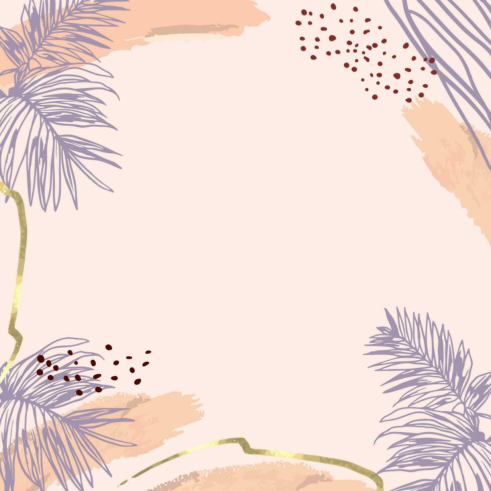 Vector background with abstract elements and plant leaves. Template for wedding invitations, greeting cards, can be used as a banner background, flyer.