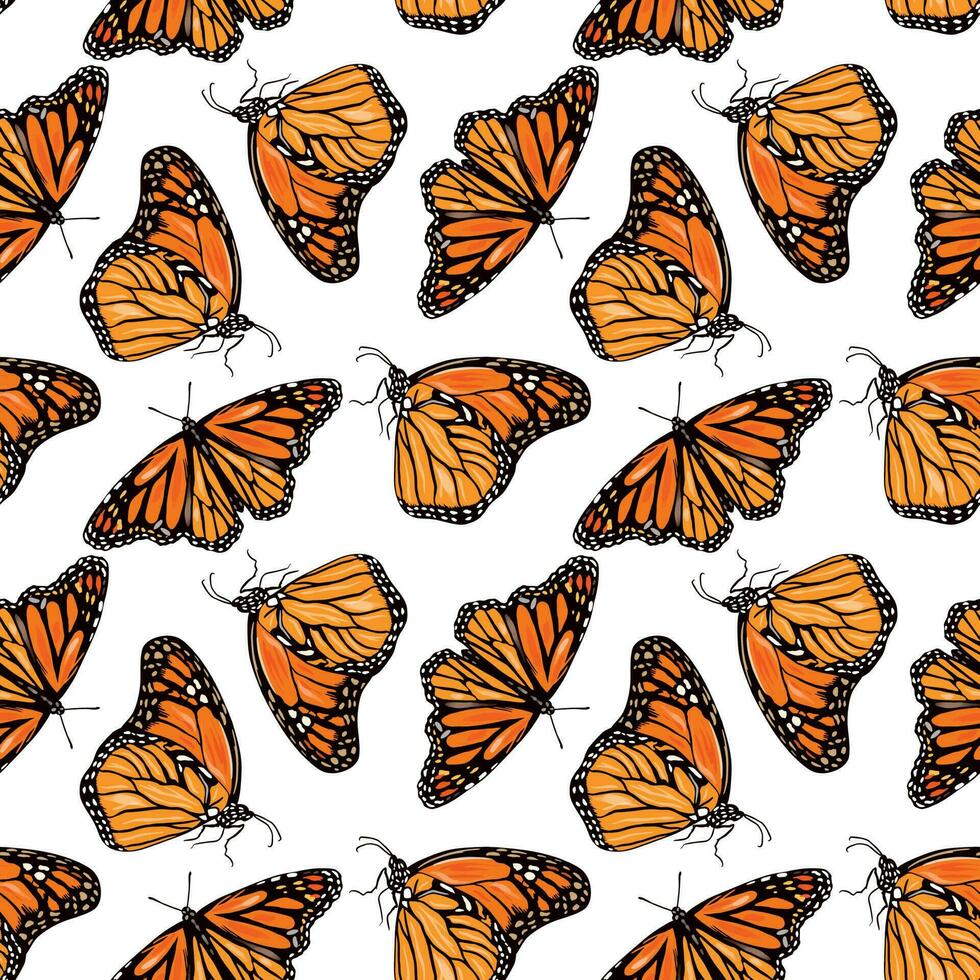 naranja monarca mariposa. vector sin costura modelo con mariposas diseño de textiles, cubiertas, ropa, envase papel.