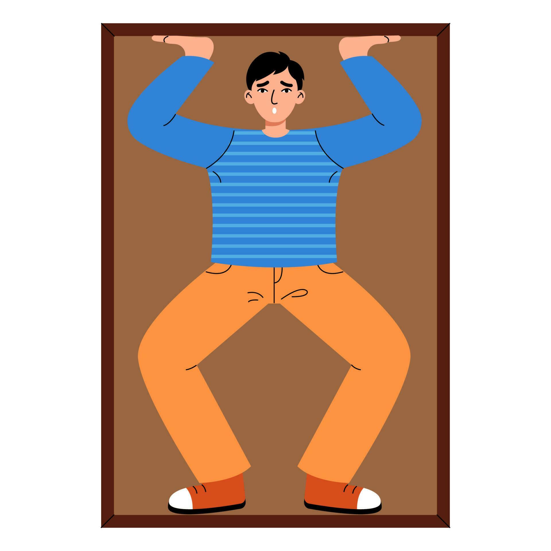 Claustrophobia, phobia psychology concept. Fear of confined spaces. Man