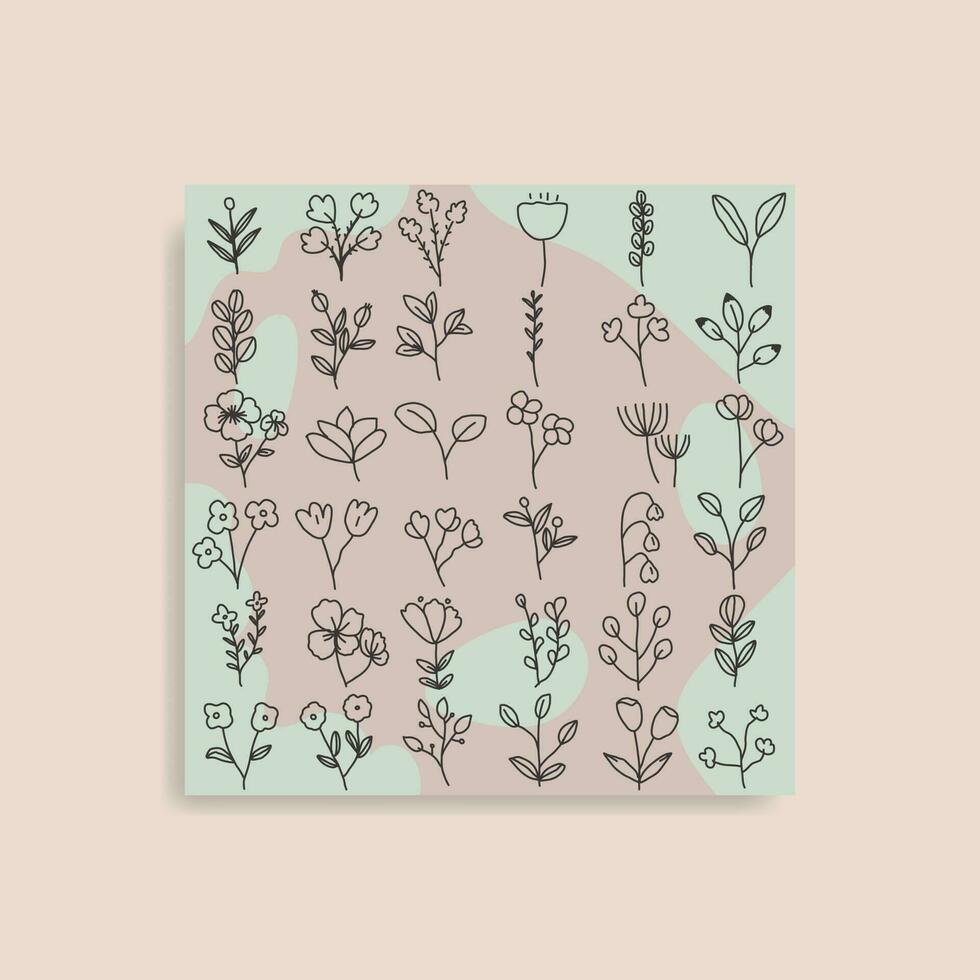 Vector Hand drawn flower and leaf elements, Vintage flowers doodle collection design