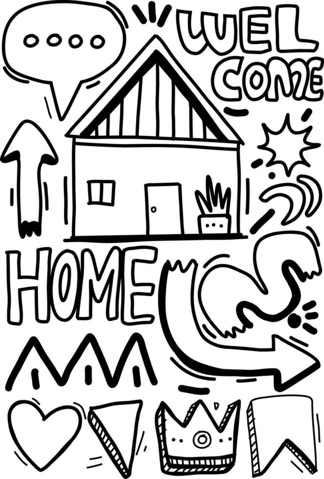 Doodle hand drawn welcome home vector