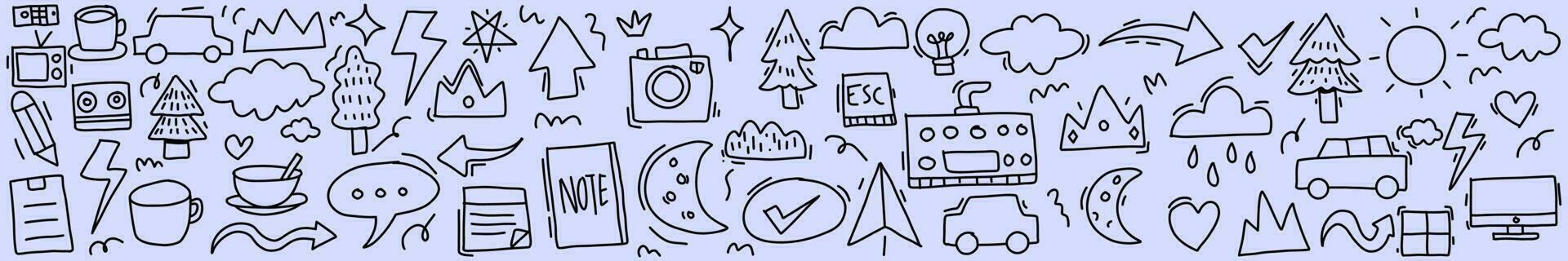 Doodle element horizontal decorative banner. Vector hand drawn