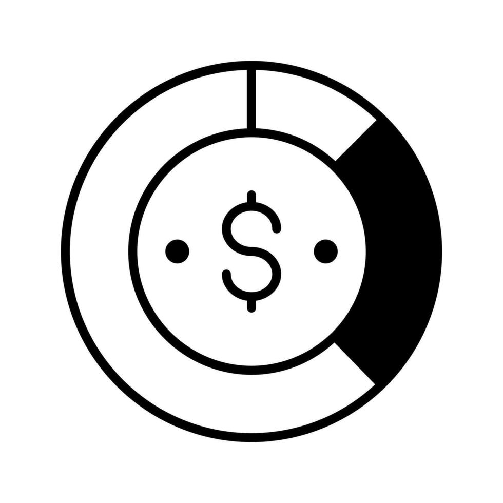 Dollar sign with pie chart denoting concept icon of financial chart, business chart vector