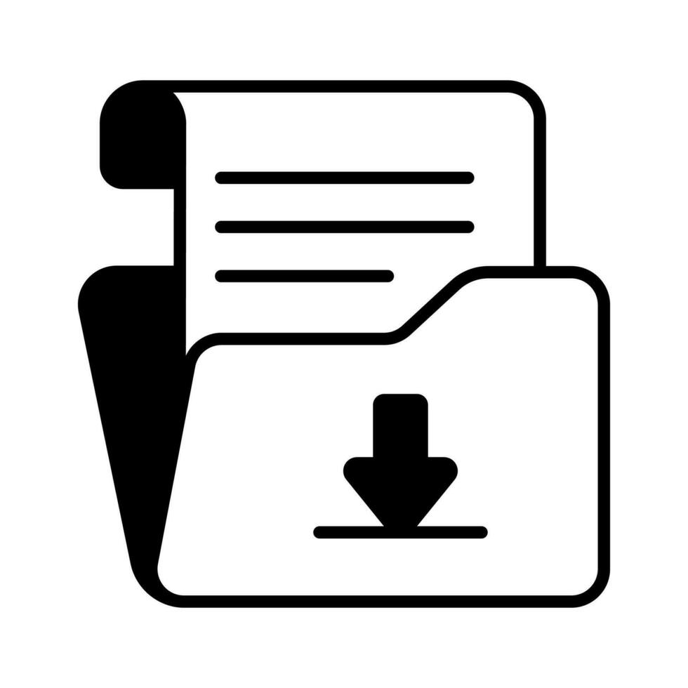 Down arrow on file folder depicting vector of file download in modern style
