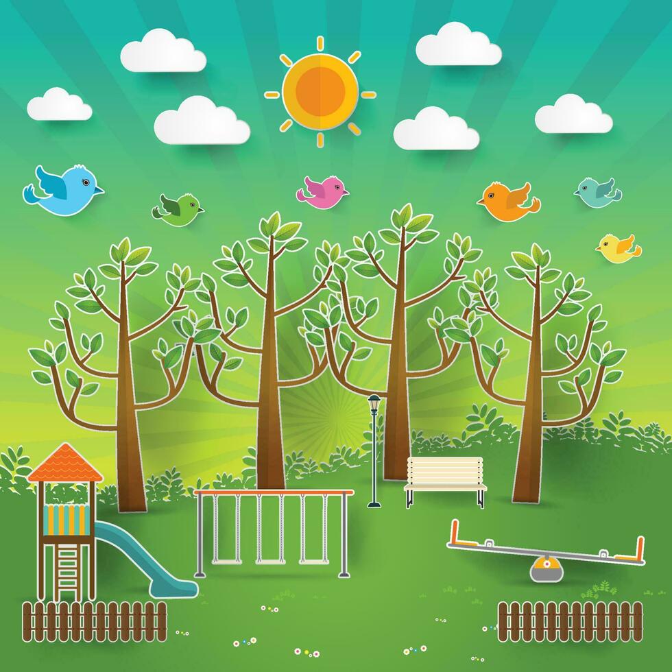 Kids playground. Buildings for city construction. Set of elements to create urban background, village and town landscape pop up paper cut style, Vector illustration