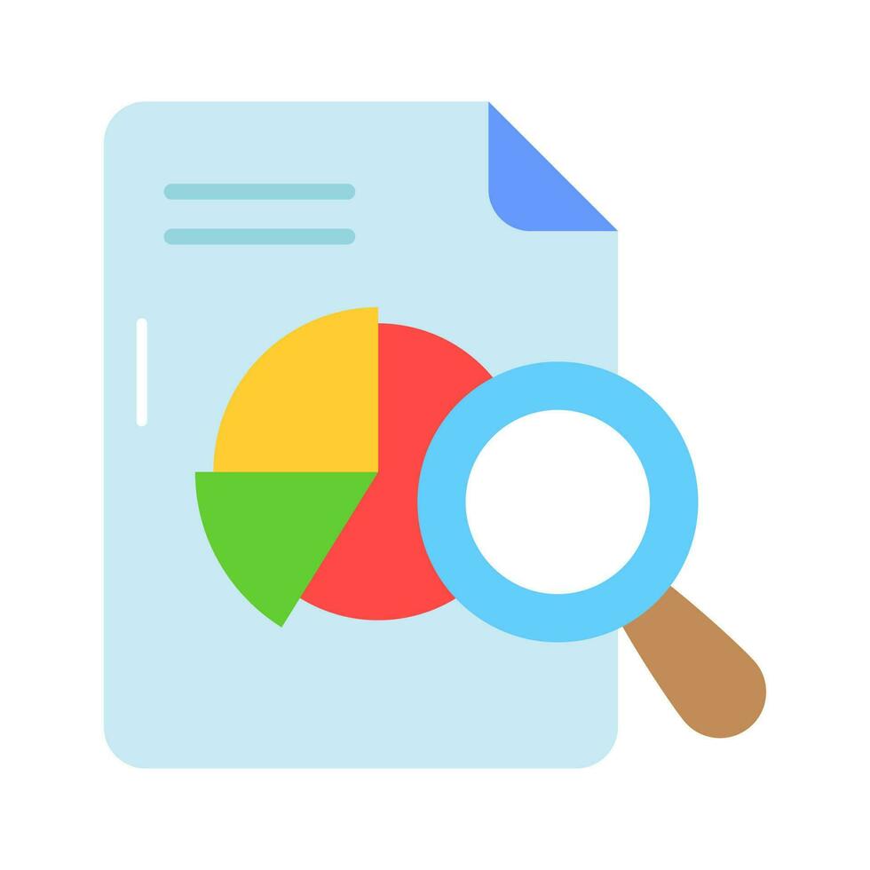 Pie chart on sheet with magnifier showing vector design of data research