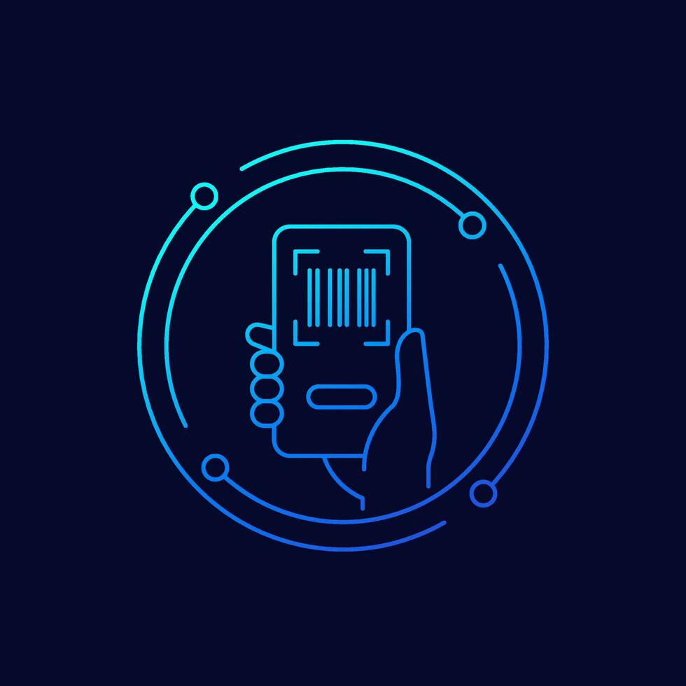 barcode scanning app in phone icon, linear design vector