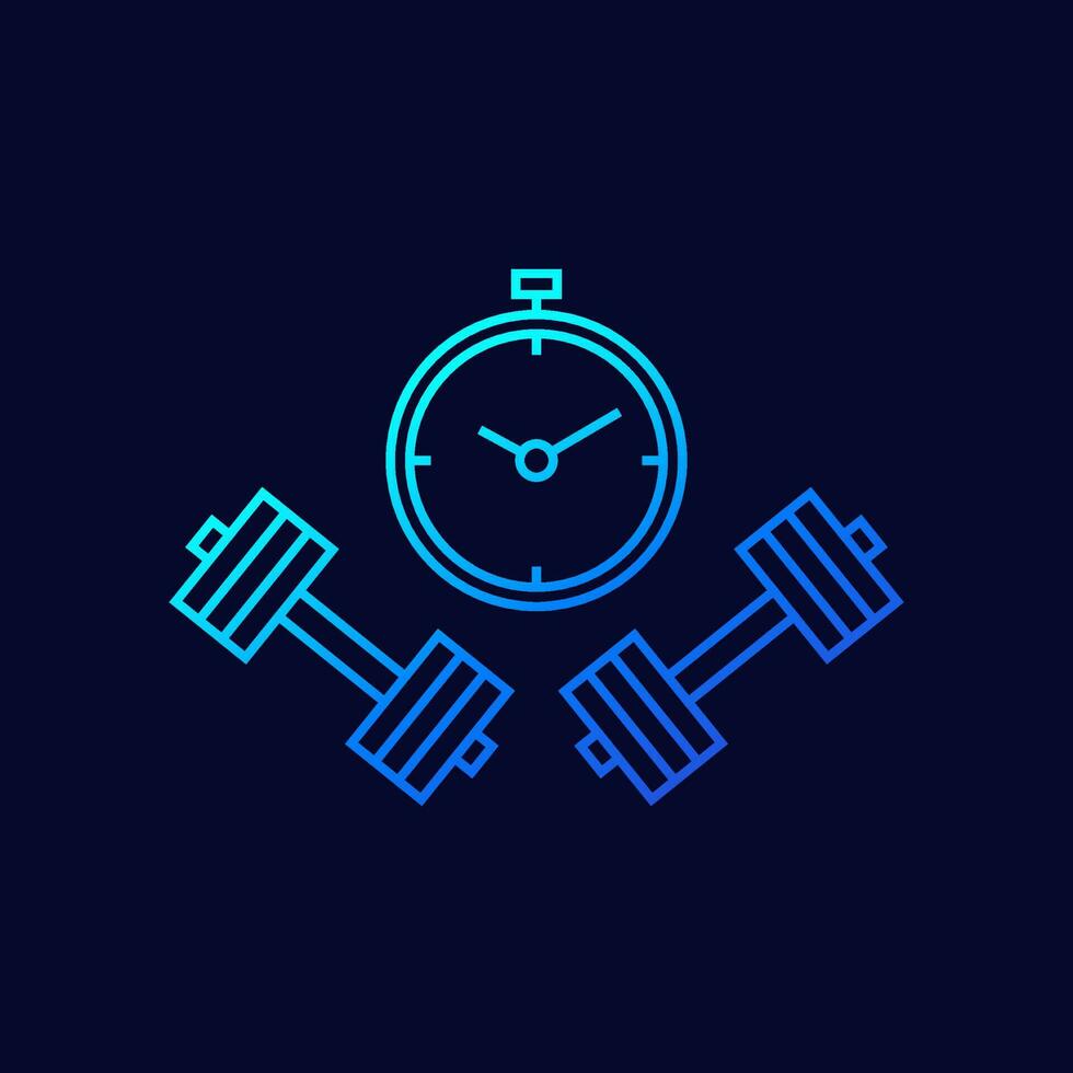 workout time, training icon with a stopwatch, linear design vector