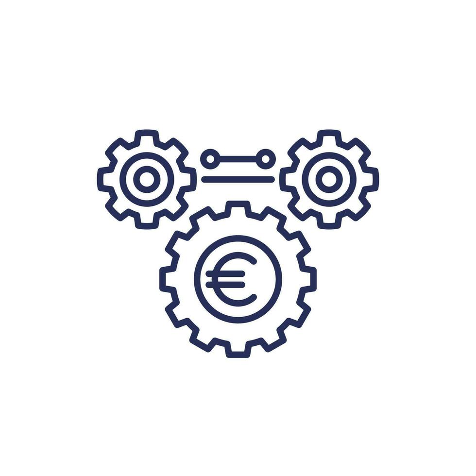 fintech, financial line icon with euro and gears vector