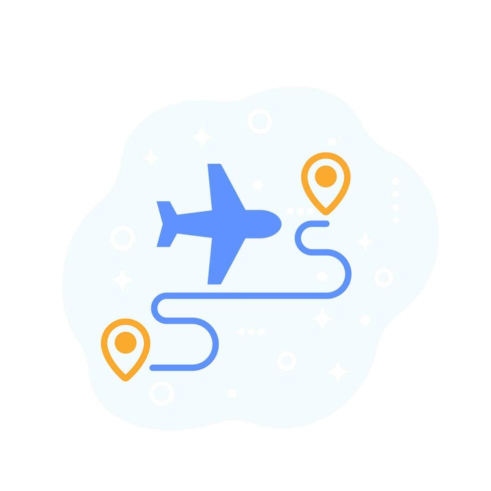 Flight route icon with an airplane, vector design