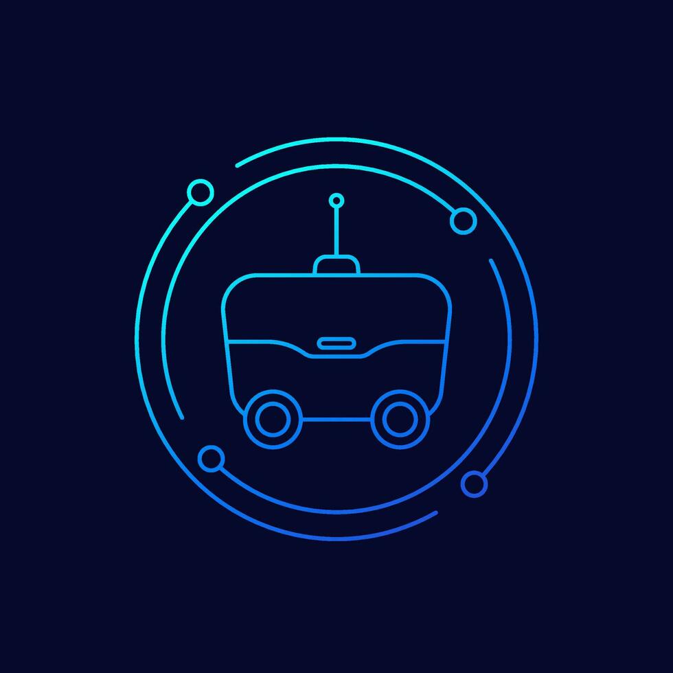 autonomous delivery robot icon, linear design vector