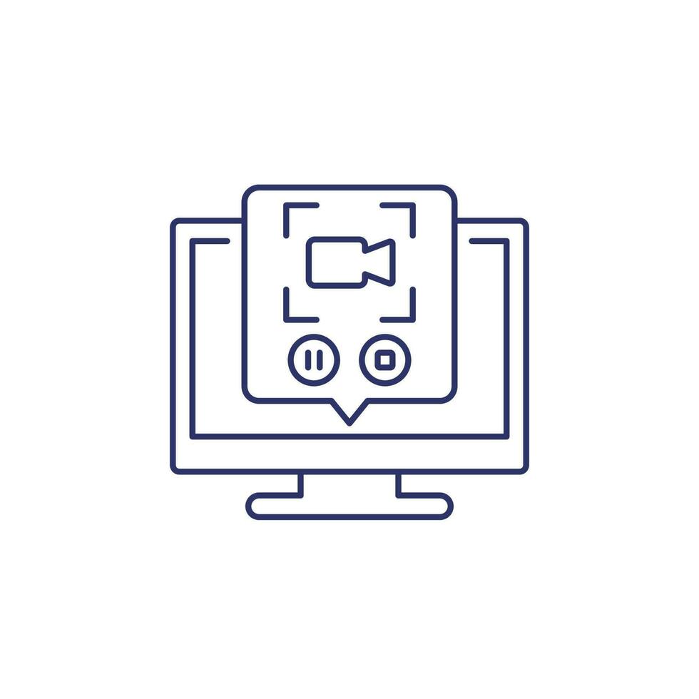 screen recording in computer line icon vector