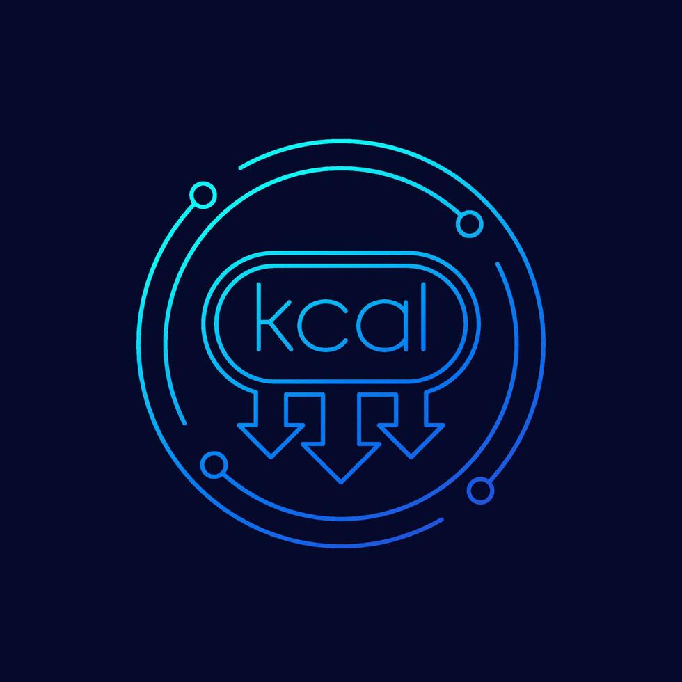 kcal, kilocalorie reducing icon, linear design vector
