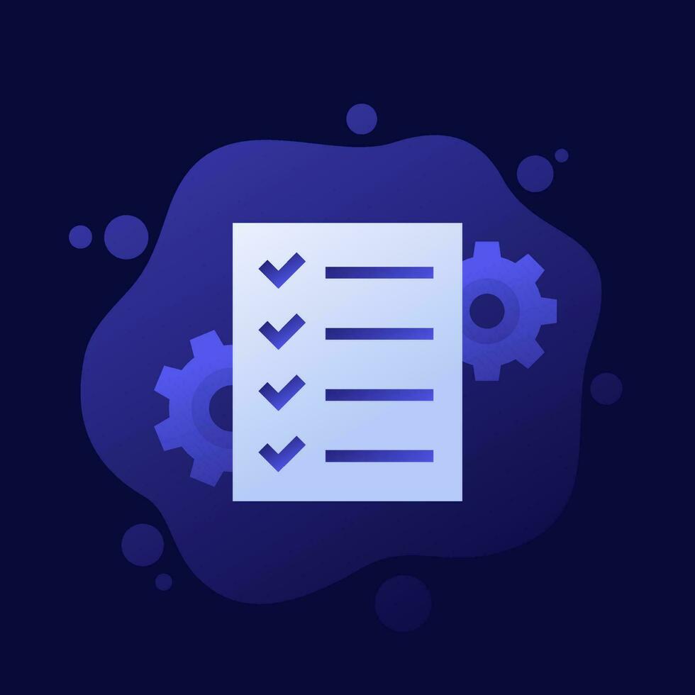 Procedures and operations icon with checklist, vector design