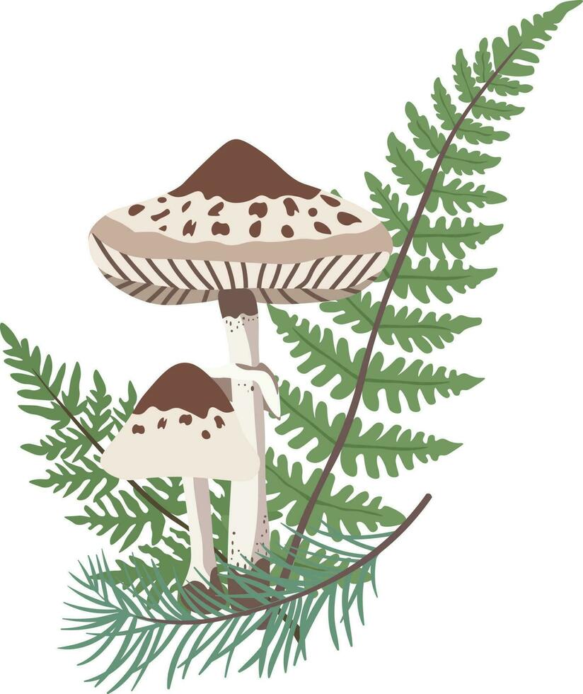 Composition of Autumn Mushrooms with leaves in isolated background. vector