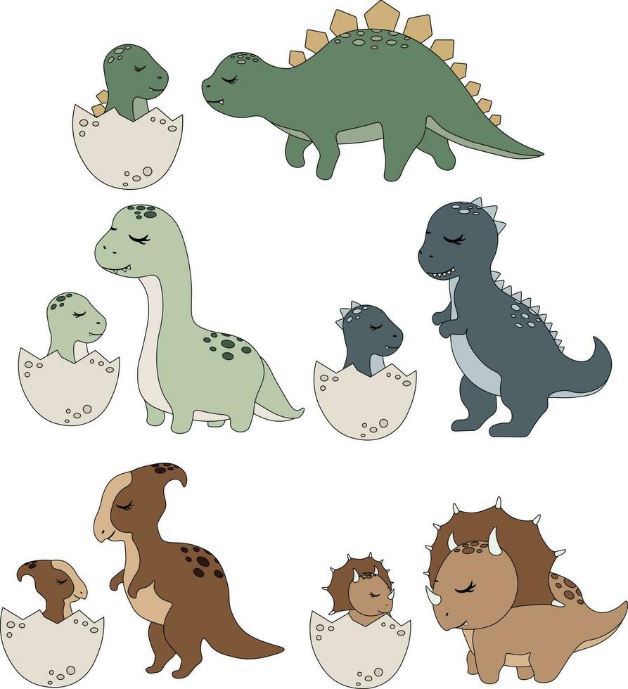 vector conjunto de dinosaurios con bebé aislado en blanco antecedentes.