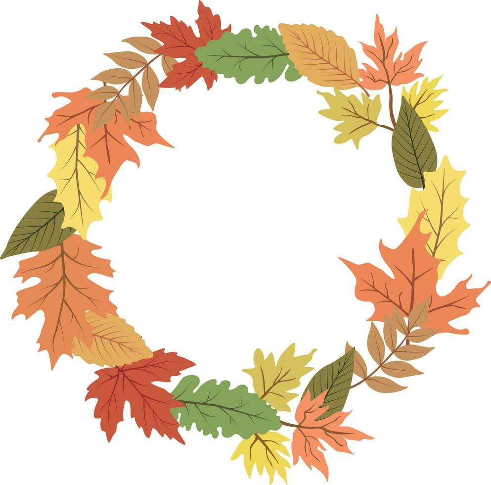 Wreath with Autumn leaves in isolated background. Vector illustration