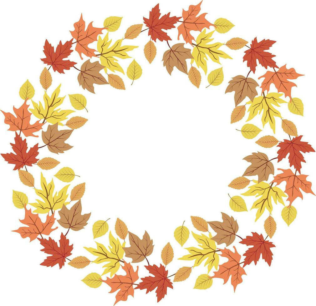 Wreath with Autumn leaves in isolated background. Vector illustration