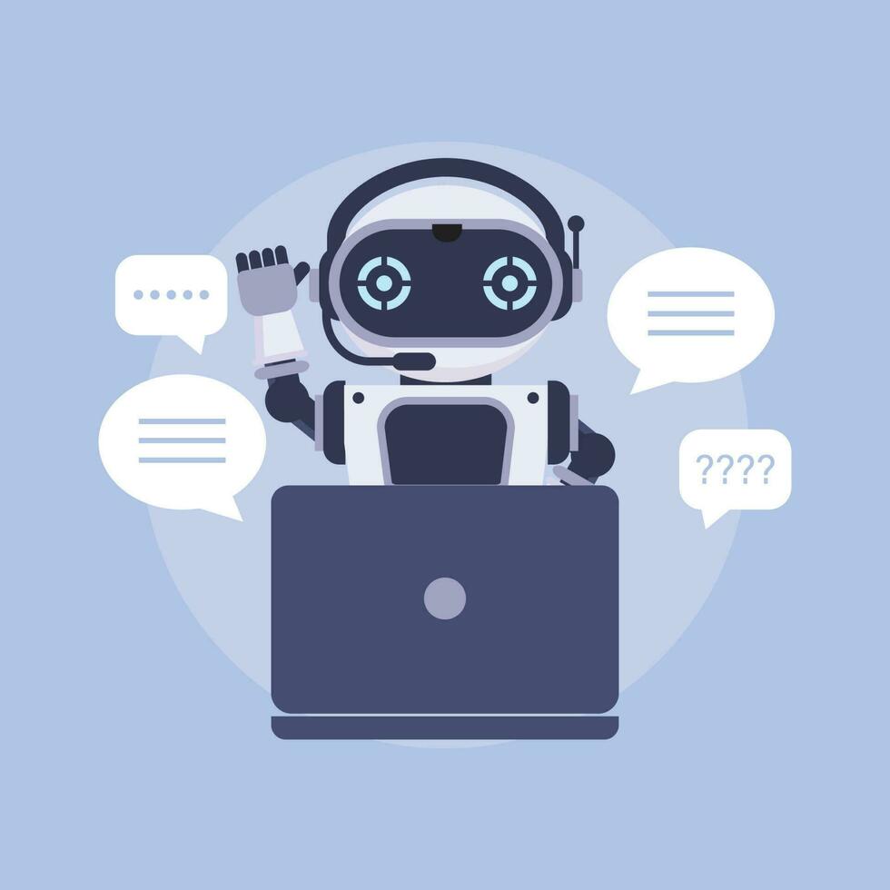 chatbot en línea en ordenador portátil computadora. artificial inteligencia en diario vida vector