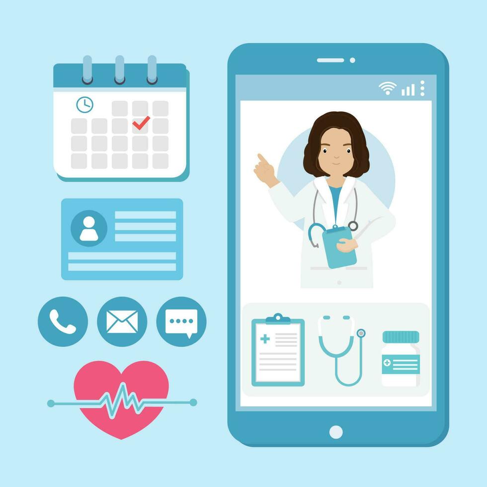 Doctor online on smartphone app. Online medical clinic, telemedicine, online healthcare and medical consultation concept. vector