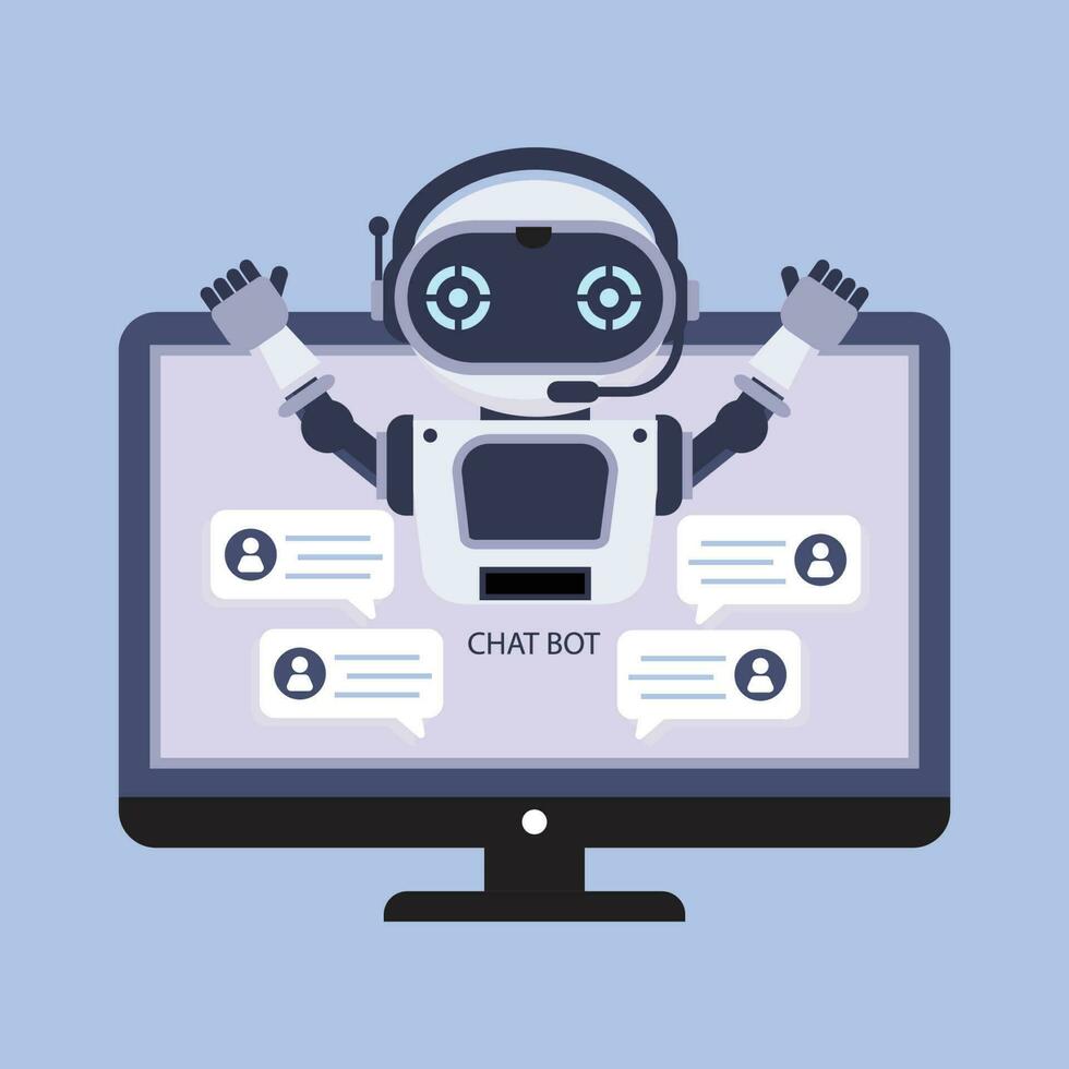 Artificial Intelligence Robot  on Computer Screen. vector