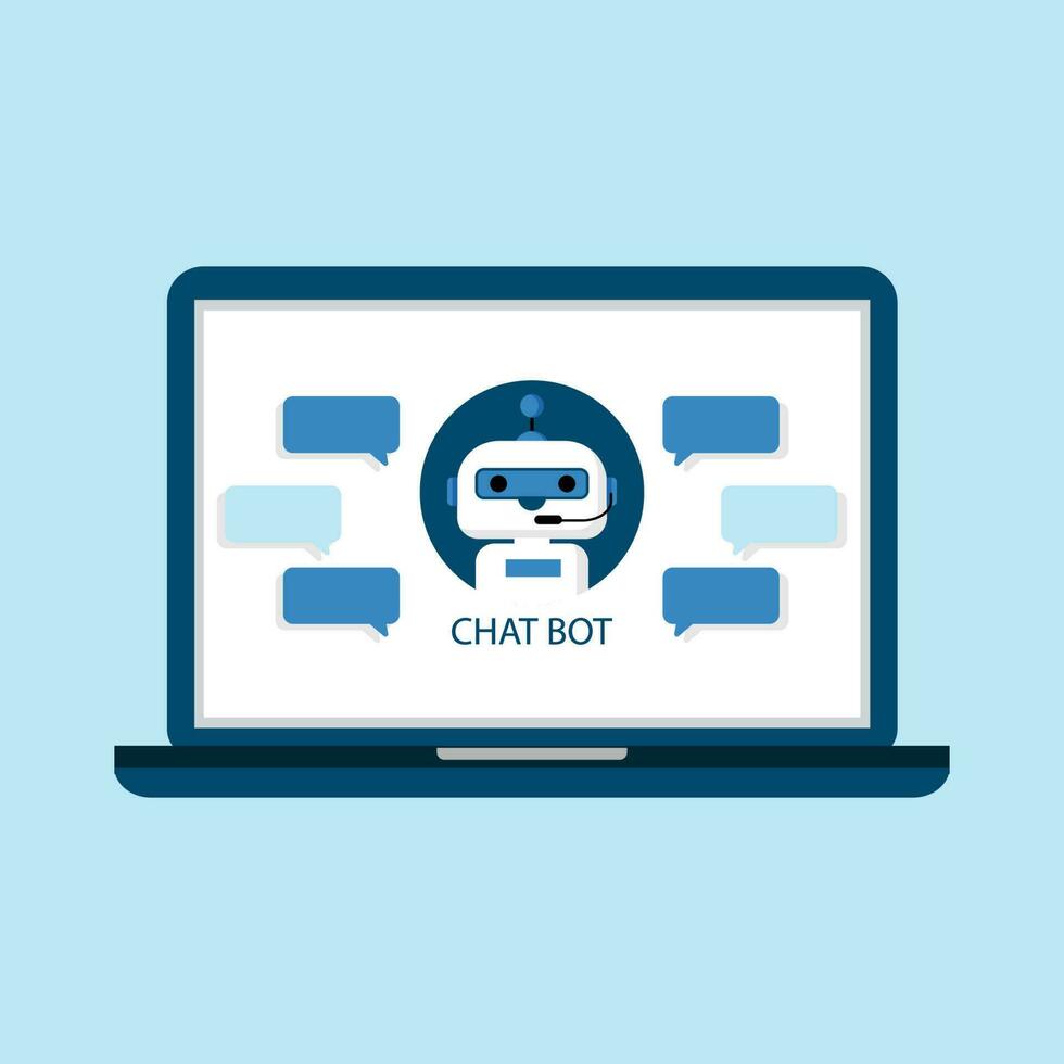 Artificial Intelligence Robot chat on Laptop Screen. vector