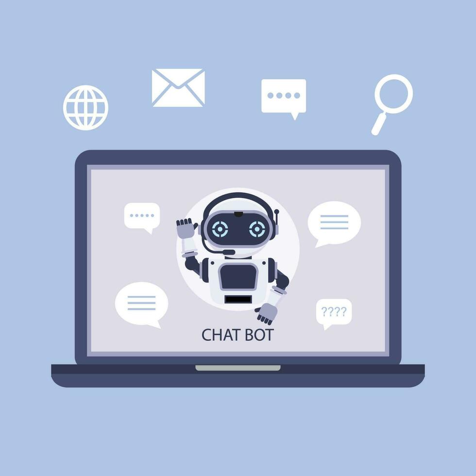 Chatbot online on laptop computer. Artificial intelligence in daily life vector