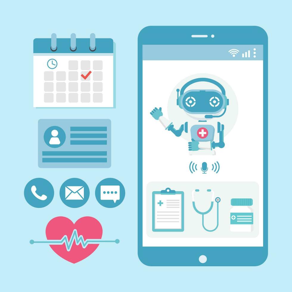 Online robot doctor appointment on mobile phone. vector