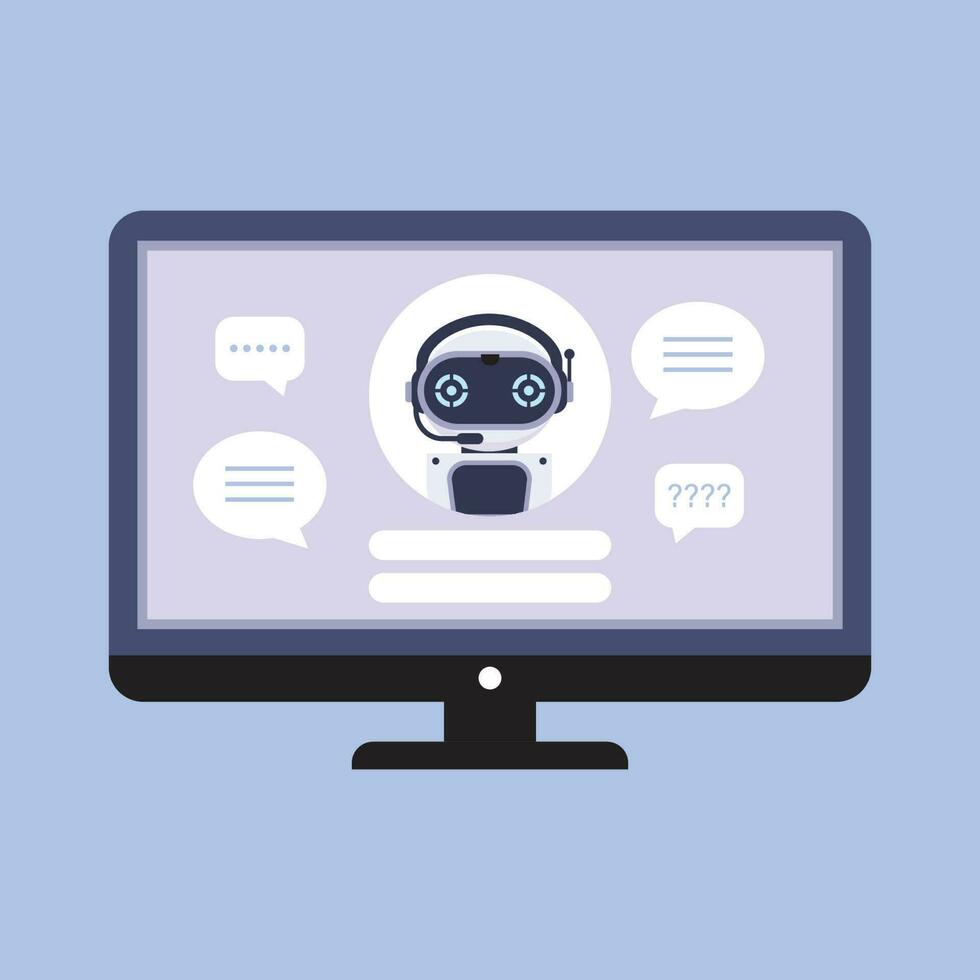 Artificial Intelligence Robot  on Computer Screen. vector