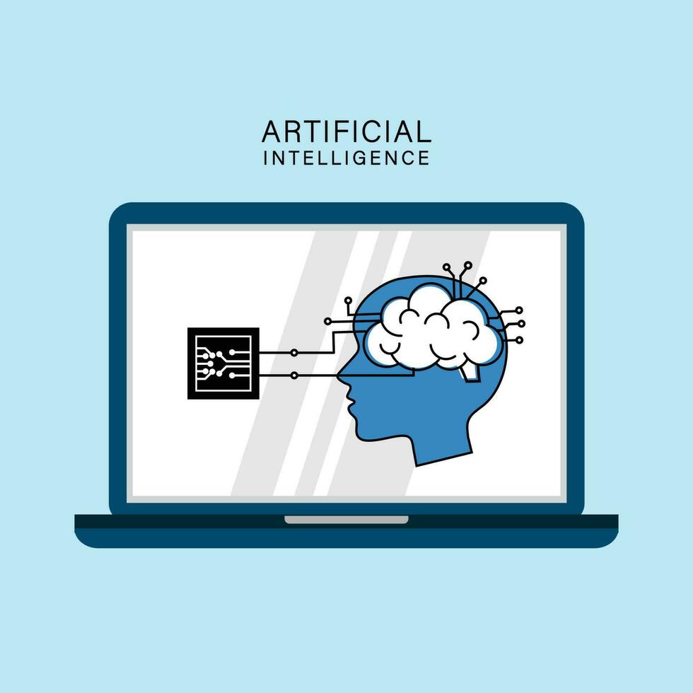 Artificial intelligence technology system on Laptop. vector