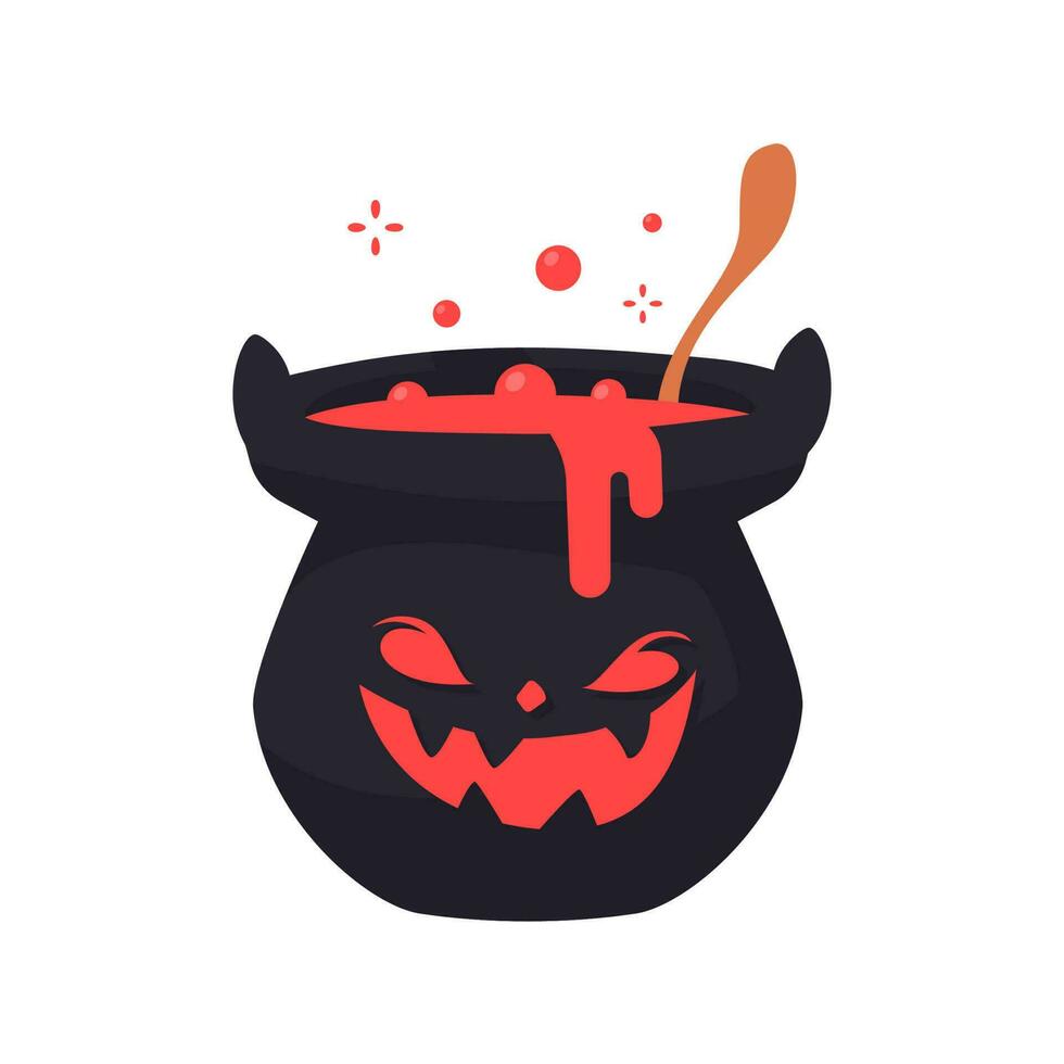 Witch's Poison Cauldron. Scary Devil's Cauldron Halloween Decoration vector