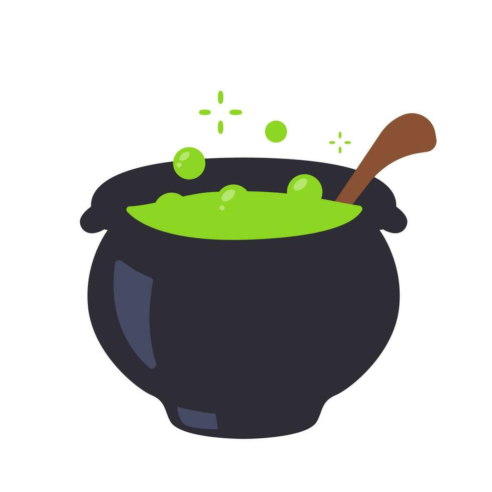 Witch's Poison Cauldron. Scary Devil's Cauldron Halloween Decoration vector