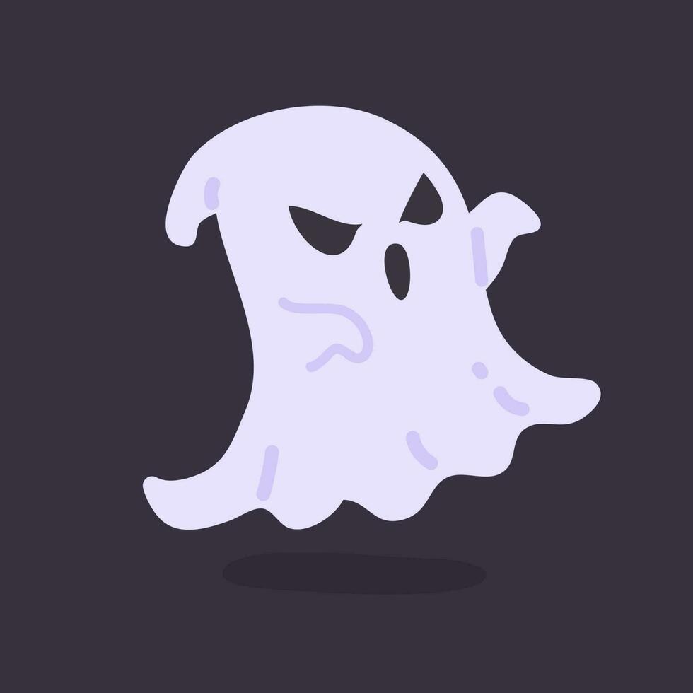 Cartoon ghost in white robe floating Haunt and scare people on Halloween night. vector