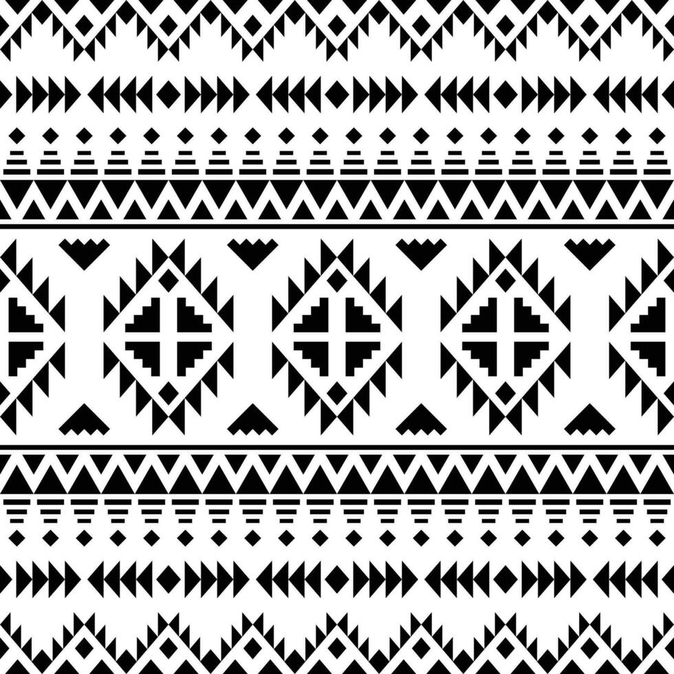Tribal seamless geometric pattern. Vector illustration with ethnic motif. Native American art print. Black and white colors. Design for textile, fabric, clothing, curtain, rug, ornament, background.