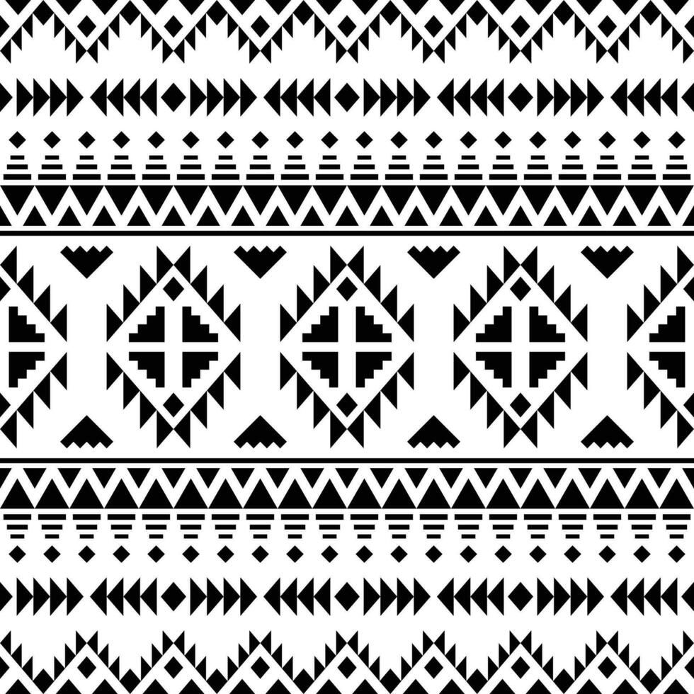 Tribal seamless geometric pattern. Vector illustration with ethnic motif. Native American art print. Black and white colors. Design for textile, fabric, clothing, curtain, rug, ornament, background.