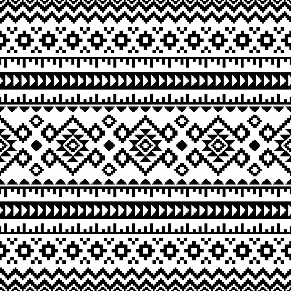 Traditional seamless ethnic pattern. Pixel pattern with Native American tribal motive. Border ornament. Black and white color. Design for textile, fabric, clothing, curtain, rug, ornament, background. vector